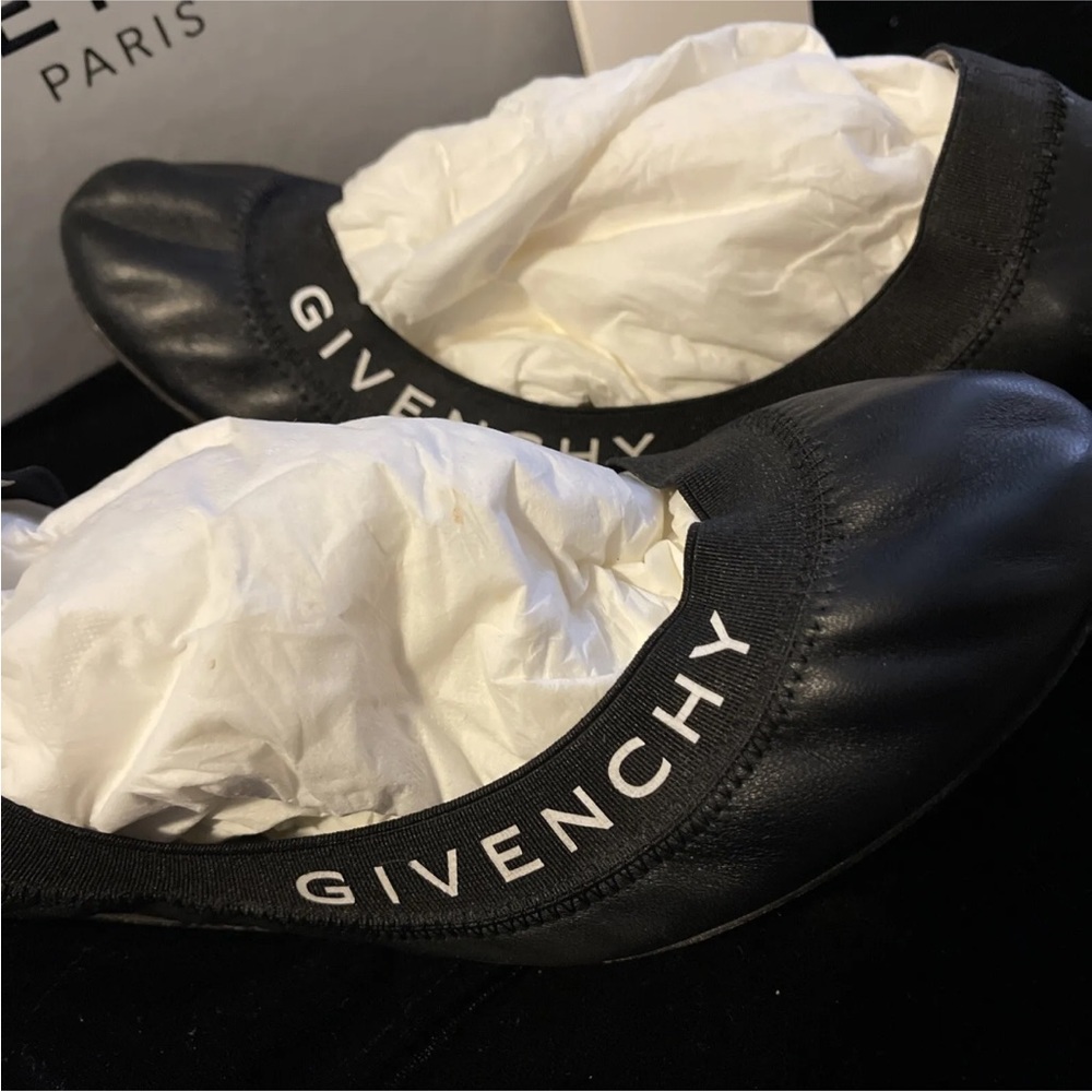 Givenchy Paris Black Millie Ballerina Flat Ballet Shoes stretchy elastic Size 37 - Picture 2 of 6